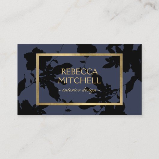 Midnight Blue Bloemen Patroon met Gouden Accenten Visitekaartje (Voorkant)