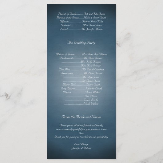 Midnight Blue Bloemen Posh Huwelijksprogramma Programmakaart (Achterkant)