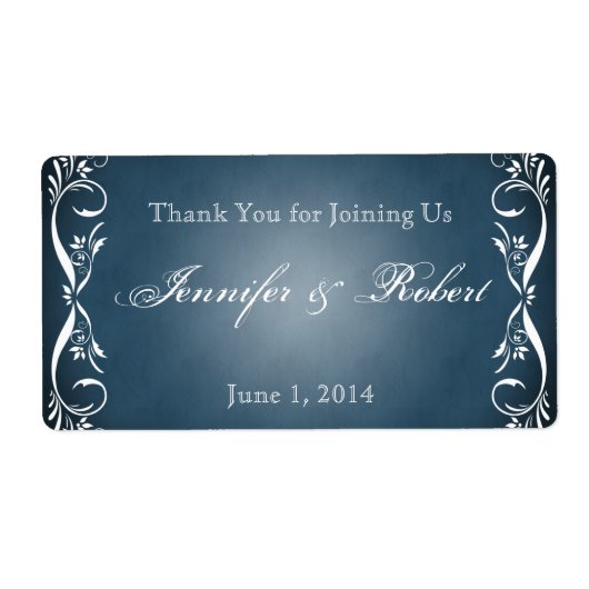 Midnight Blue Bloemen Posh Water Fles Label (Voorkant)