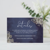 Midnight Blue Bloemen Rozen Gotische bruiloft Deta Informatiekaartje (Staand voorkant)
