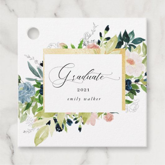 Midnight Blue Blush Bloemen Afstuderen Bedankjes Labels (Voorkant)