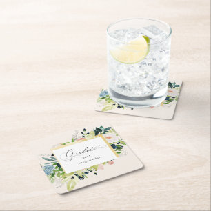 Midnight Blue Blush Bloemen Afstuderen Kartonnen Onderzetters