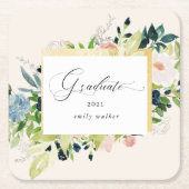 Midnight Blue Blush Bloemen Afstuderen Kartonnen Onderzetters (Voorkant)