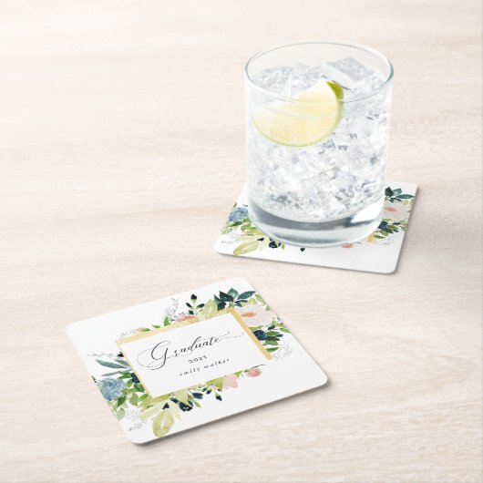 Midnight Blue Blush Bloemen Afstuderen Kartonnen Onderzetters (Insitu)