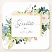 Midnight Blue Blush Bloemen Afstuderen Kartonnen Onderzetters (Voorkant)