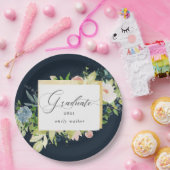 Midnight Blue Blush Bloemen Afstuderen Papier Bord (Feest)