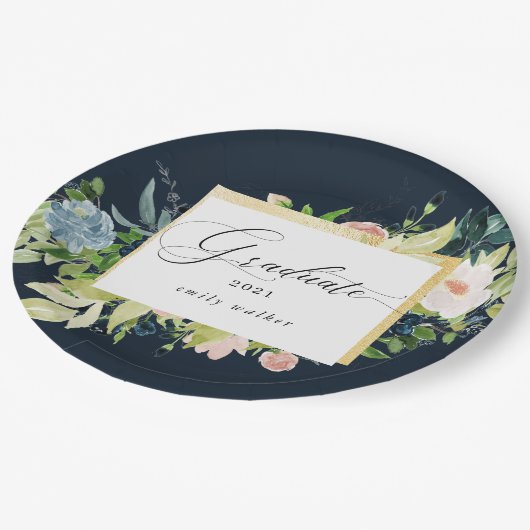 Midnight Blue Blush Bloemen Afstuderen Papier Bord (Gekanteld)