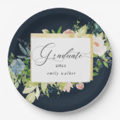 Midnight Blue Blush Bloemen Afstuderen Papier Bord (Voorkant)