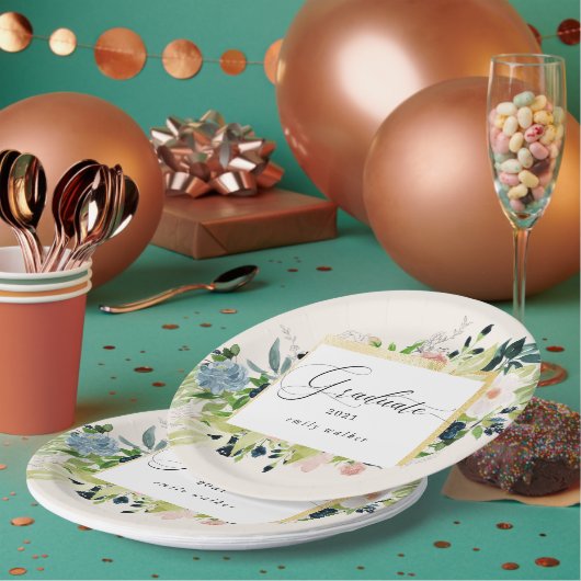 Midnight Blue Blush Bloemen Afstuderen Papier Bord (Multi)