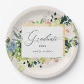 Midnight Blue Blush Bloemen Afstuderen Papier Bord (Voorkant)