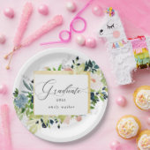 Midnight Blue Blush Bloemen Afstuderen Papieren Bordje (Feest)