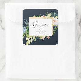 Midnight Blue Blush Bloemen Afstuderen Vierkante Sticker