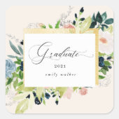 Midnight Blue Blush Bloemen Afstuderen Vierkante Sticker (Voorkant)