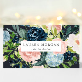 Midnight Blue Blush Bloemen Elegant Visitekaartje
