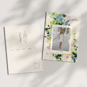 Midnight Blue Blush Bloemen Foto Afstuderen Aankondigingskaart