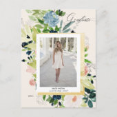 Midnight Blue Blush Bloemen Foto Afstuderen Aankondigingskaart (Voorkant)