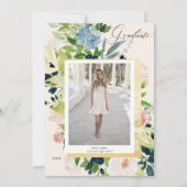 Midnight Blue Blush Bloemen Foto Afstuderen Kaart (Voorkant)