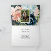 Midnight Blue Blush Bloemen Foto Gevouwen Afstuder Kaart (Binnen)