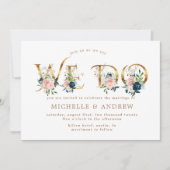 Midnight Blue Blush Bloemen We Do Wedding Kaart (Voorkant)