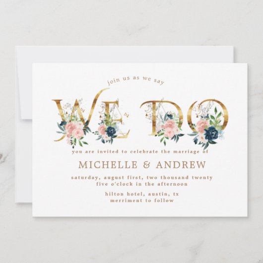 Midnight Blue Blush Bloemen We Do Wedding Kaart (Voorkant)