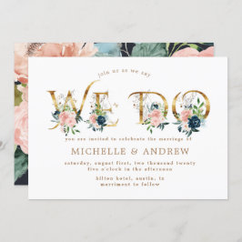 Midnight Blue Blush Bloemen We Do Wedding Kaart