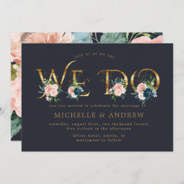 Midnight Blue Blush Bloemen We Do Wedding Kaart