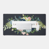 Midnight Blue Blush bloemenelegant Bureaumat (Keyboard & Muis)