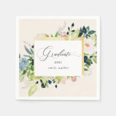 Midnight Blue Blush Floral Afstuderen Kaart servet (Voorkant)