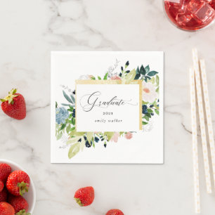 Midnight Blue Blush Floral Afstuderen Kaart Servet