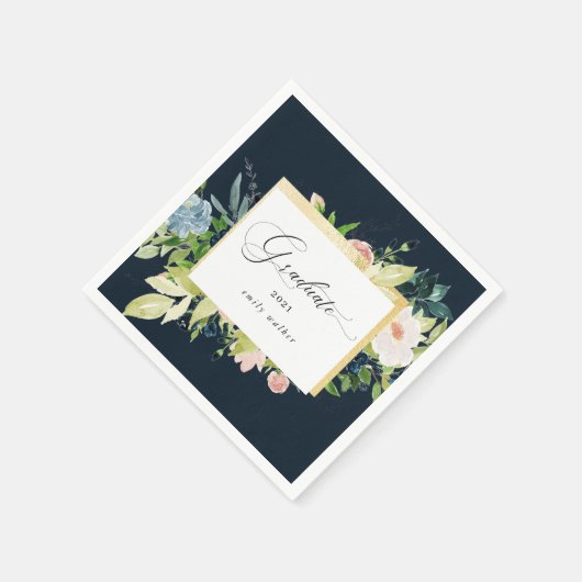 Midnight Blue Blush Floral Afstuderen servetten (Hoek)