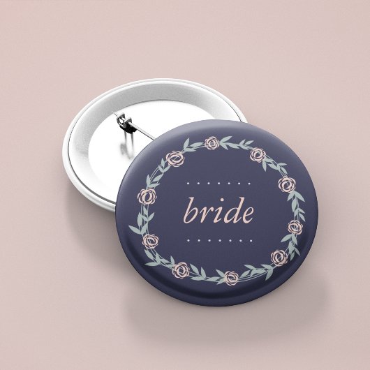 Midnight Blue, Blush Pink and Sage Bride Ronde Button 5,7 Cm