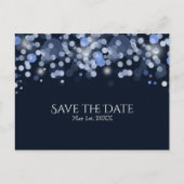 Midnight Blue Bokeh Lights Wedding Save the Date Aankondigingskaart (Voorkant)