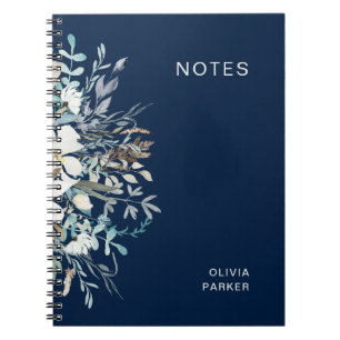 Midnight Blue Botanical Floral Notitieboek