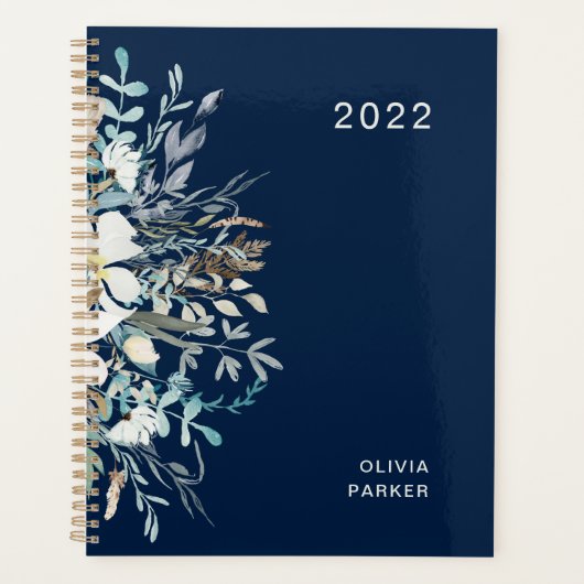 Midnight Blue Botanical Floral Planner (Voorkant)