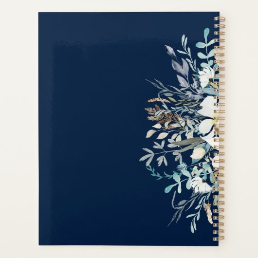 Midnight Blue Botanical Floral Planner (Achterkant)