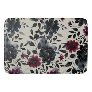 Midnight Blue Bourgogne Inky Floral Almond Beige Badmat