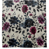 Midnight Blue Bourgogne Inky Floral Almond Beige Douchegordijn (Voorkant)