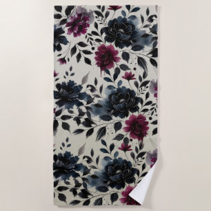 Midnight Blue Bourgogne Inky Floral Almond Beige Strandlaken
