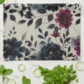 Midnight Blue Bourgogne Inky Floral Almond Beige Theedoek (Gevouwen)