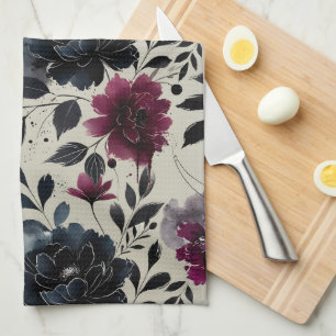 Midnight Blue Bourgogne Inky Floral Almond Beige Theedoek