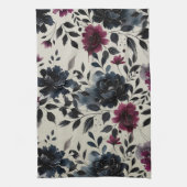 Midnight Blue Bourgogne Inky Floral Almond Beige Theedoek (Verticaal)