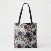 Midnight Blue Bourgogne Inky Floral Almond Beige Tote Bag (Voorkant)