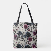 Midnight Blue Bourgogne Inky Floral Almond Beige Tote Bag (Achterkant)