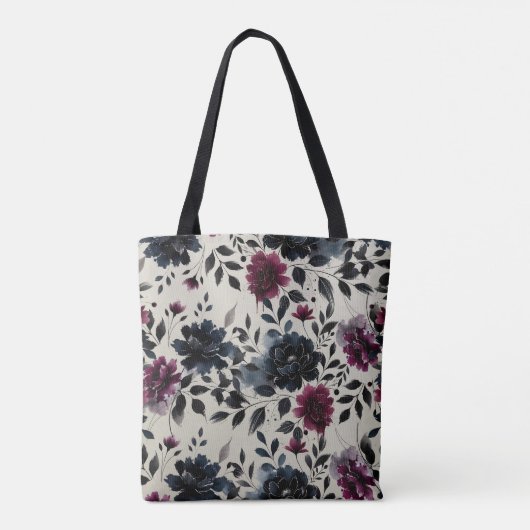Midnight Blue Bourgogne Inky Floral Almond Beige Tote Bag (Achterkant)