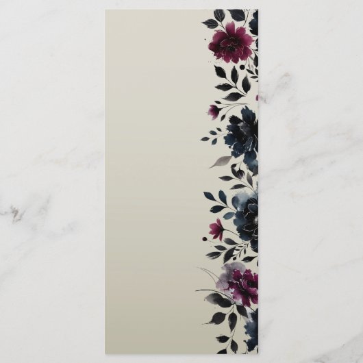 Midnight Blue Bourgogne Inky Floral Almond Menu (Achterkant)