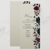 Midnight Blue Bourgogne Inky Floral Almond Menu (Voorkant / Achterkant)