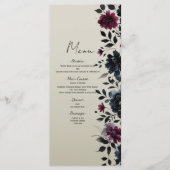 Midnight Blue Bourgogne Inky Floral Almond Menu (Voorkant)