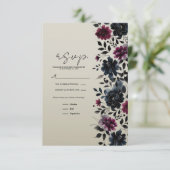 Midnight Blue Bourgogne Inky Floral Almond RSVP (Staand voorkant)