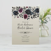 Midnight Blue Bourgogne Inky Floral Amandelbruid Kaart (Staand voorkant)