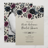 Midnight Blue Bourgogne Inky Floral Amandelbruid Kaart (Voorkant / Achterkant)